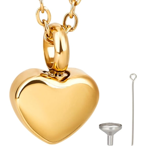 Heart Urn Necklace for Ashes Keepsake Cremation Jewelry Stainless Steel Urns Pendant Mini Urn Jewelry Rose Gold Urn Pendant with Cable Chain Funnel Pin Waterproof for Women Men 12x17mm Gold