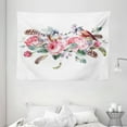 thumbnail image 1 of Flowers Tapestry, Watercolor Style Effect Vintage Design with Roses Birds and Feathers, Wall Hanging for Bedroom Living Room Dorm Decor, 80W X 60L Inches, Coral and Reseda Green, by Ambesonne, 1 of 2