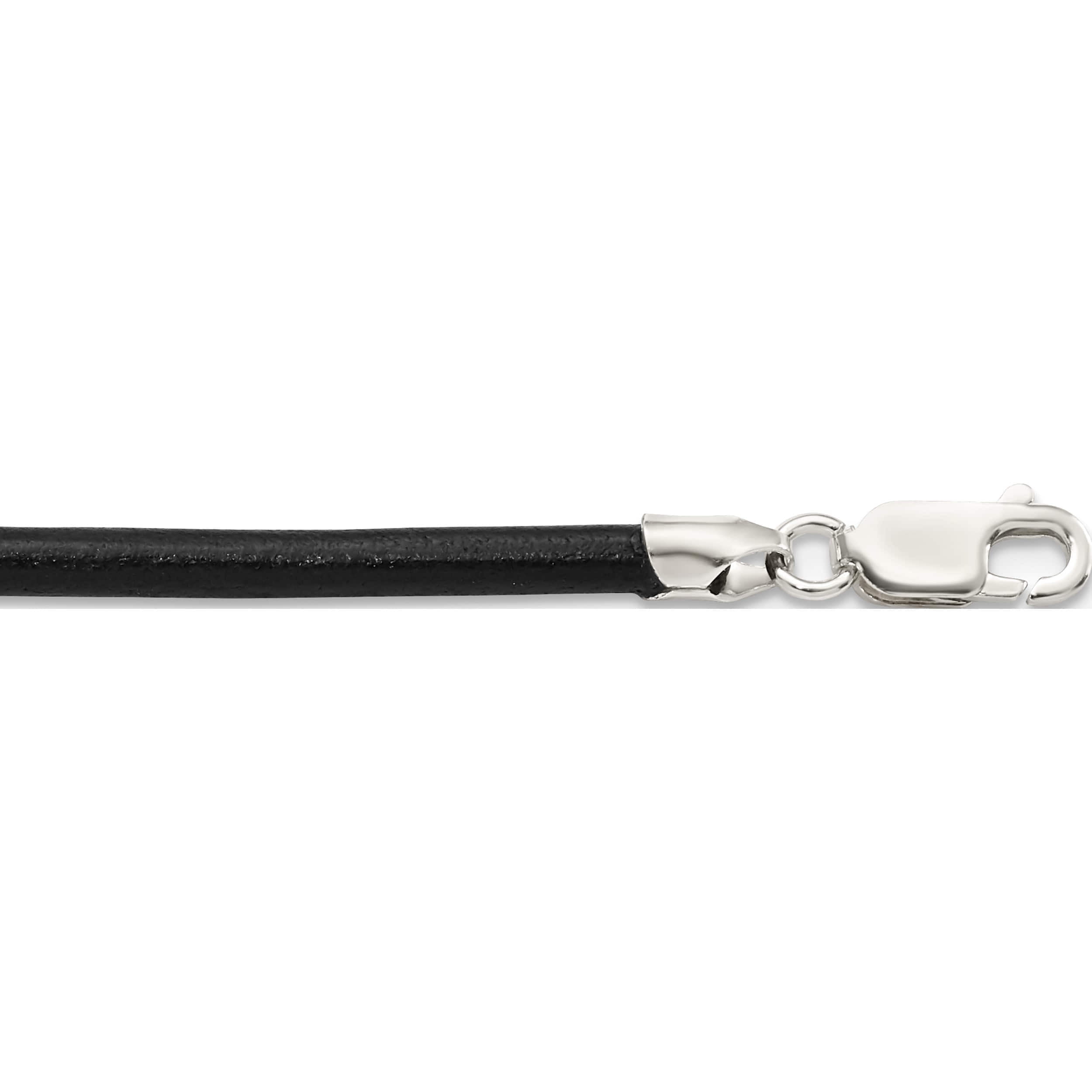 Sterling Silver 3mm Black Leather Cord Necklace (20 X 3) Made In United States qk87-20