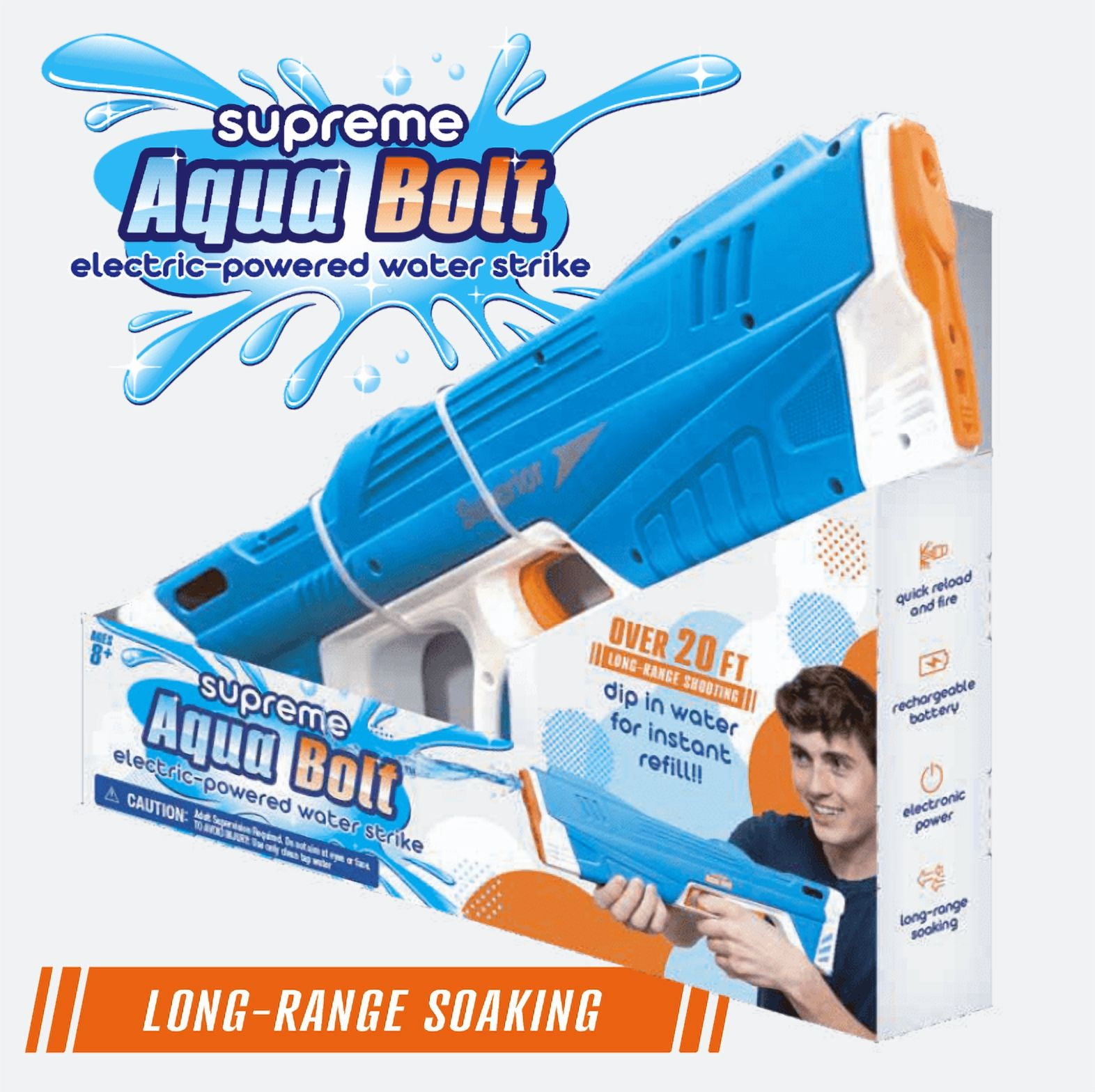 Supreme Sports Aqua Bolt Electric-Powered Water Strike, 20+ feet of Long Range Shooting