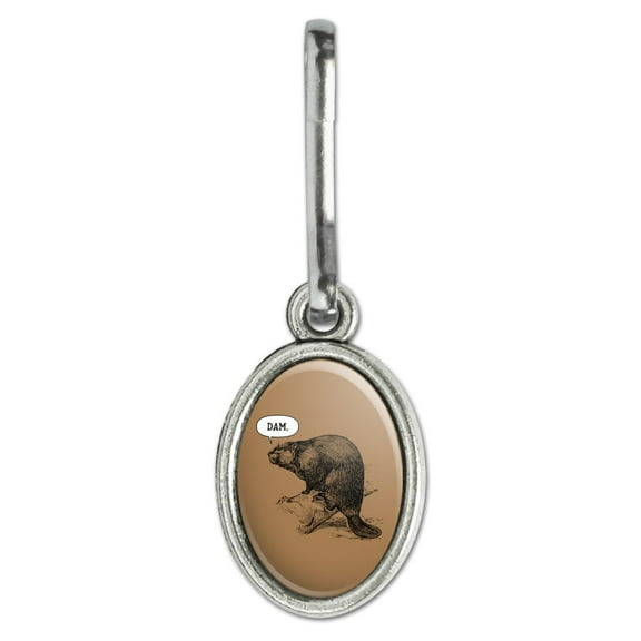 Beaver Vintage Dam Damn Antiqued Oval Charm Clothes Purse Suitcase Backpack Zipper Pull Aid