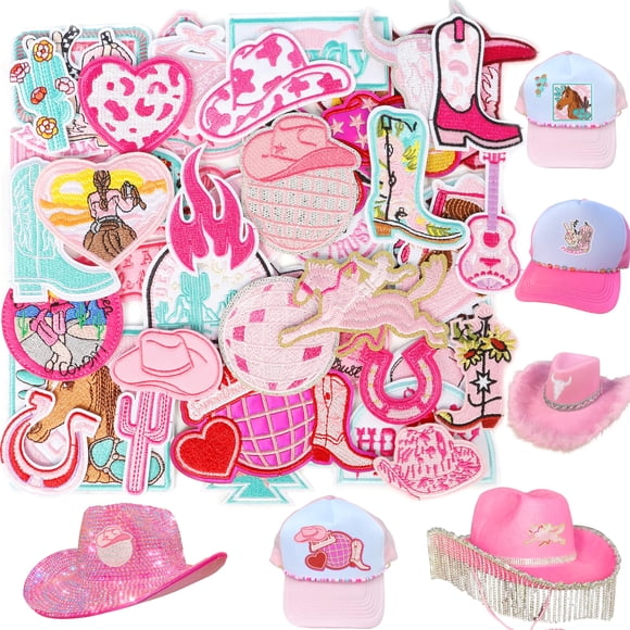 Sombreros Iron On Patches Meneng Western Cowgirl, 45 unidades, rosas