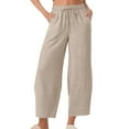 thumbnail image 7 of hotojiny Women's Linen Pants Loose Comfy Wide Leg Cropped Pants Lightweight Drawstring Elastic Waist Casual Beach Trousers, 7 of 7