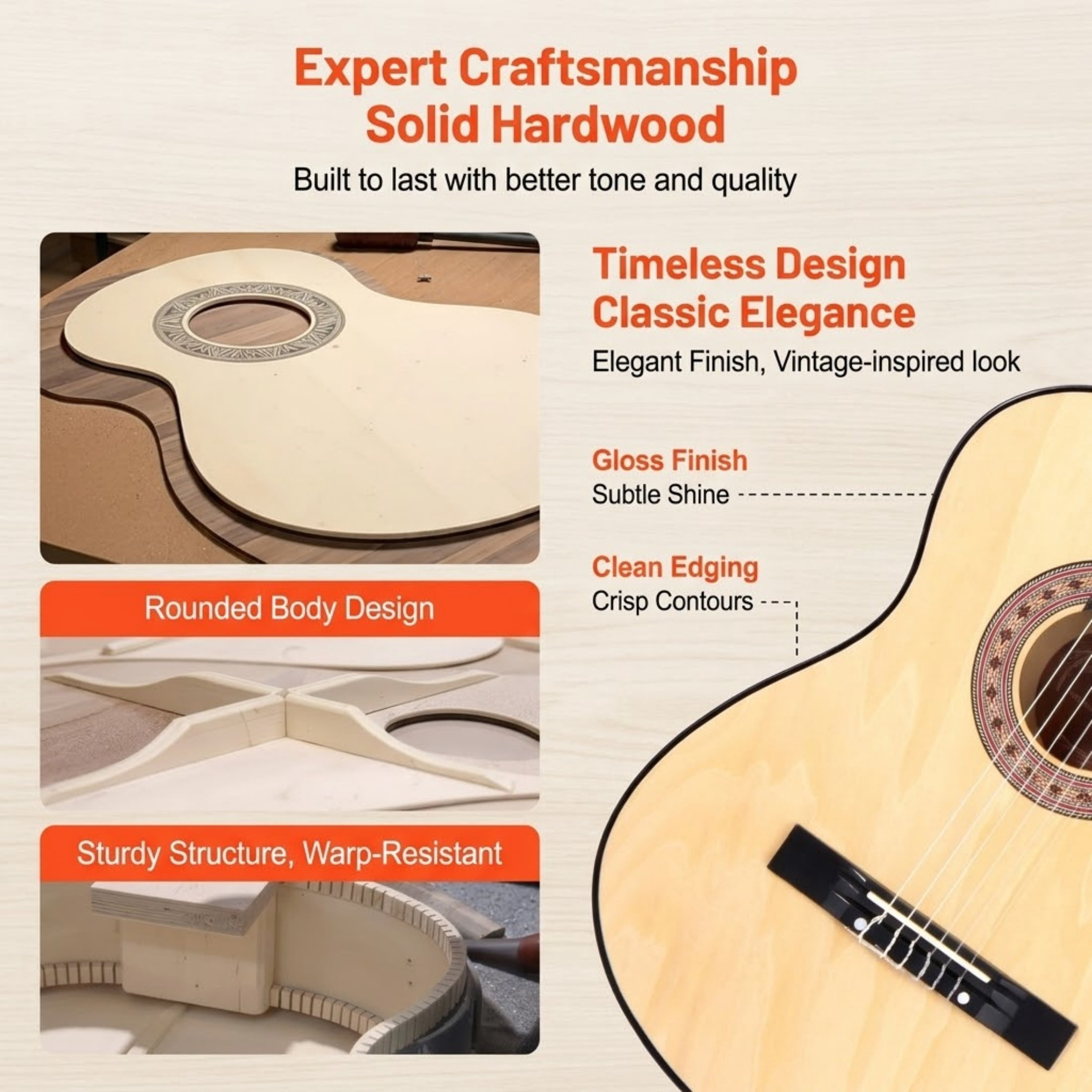38-Inch Classical Guitar Beginner Starter Kit, Basswood Wood Guitar with Nylon Strings, Gig Bag & Tuner, Natural