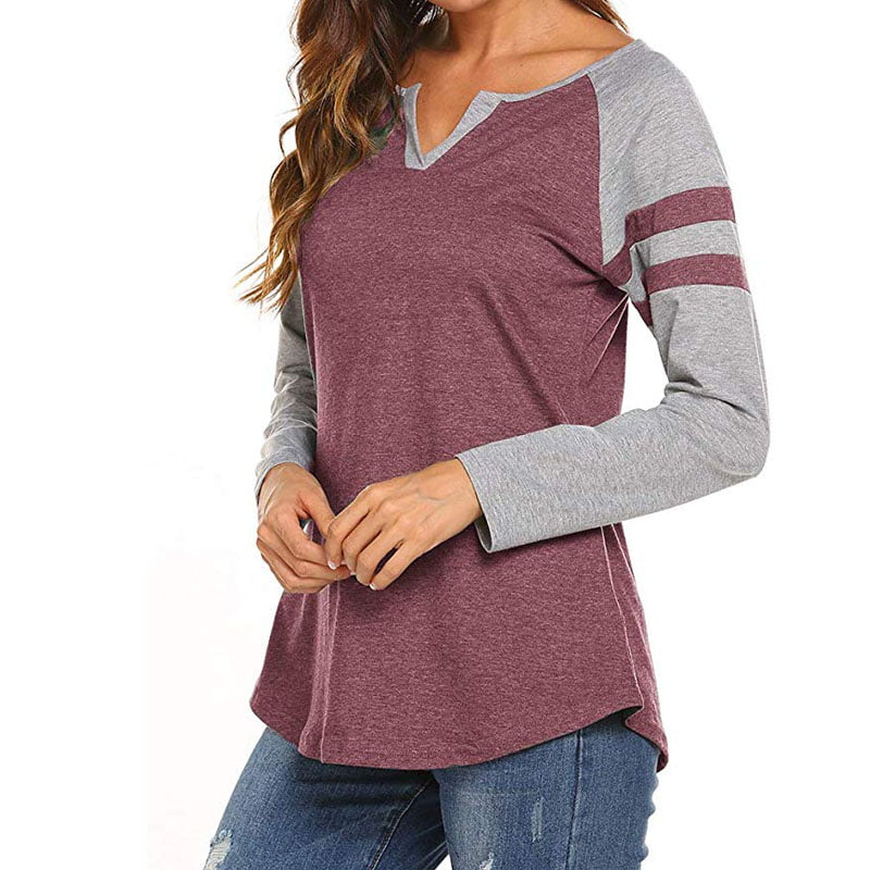 Women's Raglan Sleeve T-Shirt Loose Blouse Henley V Neck Tee Shirt Tops - Walmart.com