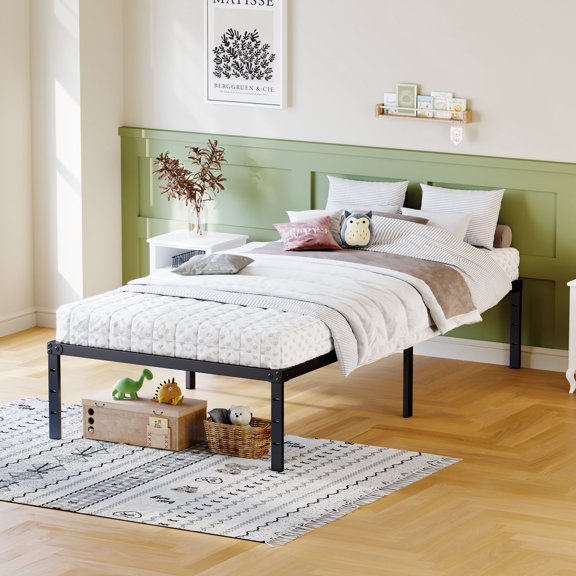 Netrum Twin Metal Bed Frame with Storage Space, Heavy Duty Steel Platform Bed with Mattress Foundation, No Box Spring Needed, Black