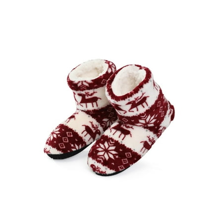 

Avamo Christmas Bootie Ankle Slippers Soft Fleece Plush Indoor Outdoor Shoes for Women