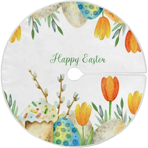 FMSHPON Easter Eggs Flower Xmas Christmas Tree Skirt Stand Mat for Holiday Party Decoration Indoor Outdoor 48 inches
