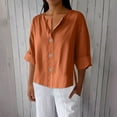 thumbnail image 2 of Button Down Shirts for Women 3/4 Sleeve Cotton and Linen Fashion Solid Color V Neck Loose T Thirt Blouse, 2 of 8
