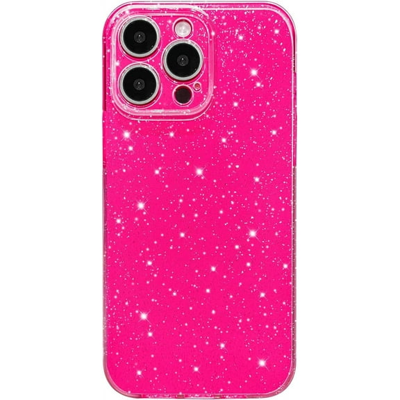 Case for iPhone 13 Pro Max Case Glitter Cute Sparkly Shiny Bling Sparkle Phone Cases 6.7", Thin Slim Fit Soft TPU Bumper Shockproof Rubber Protective Cover for Women Girls Girly, Hot Pink