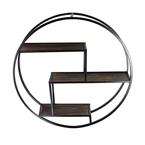 Admired By Nature Round Wall-Mounted Iron Hanging Storage Floating Shelves, Black