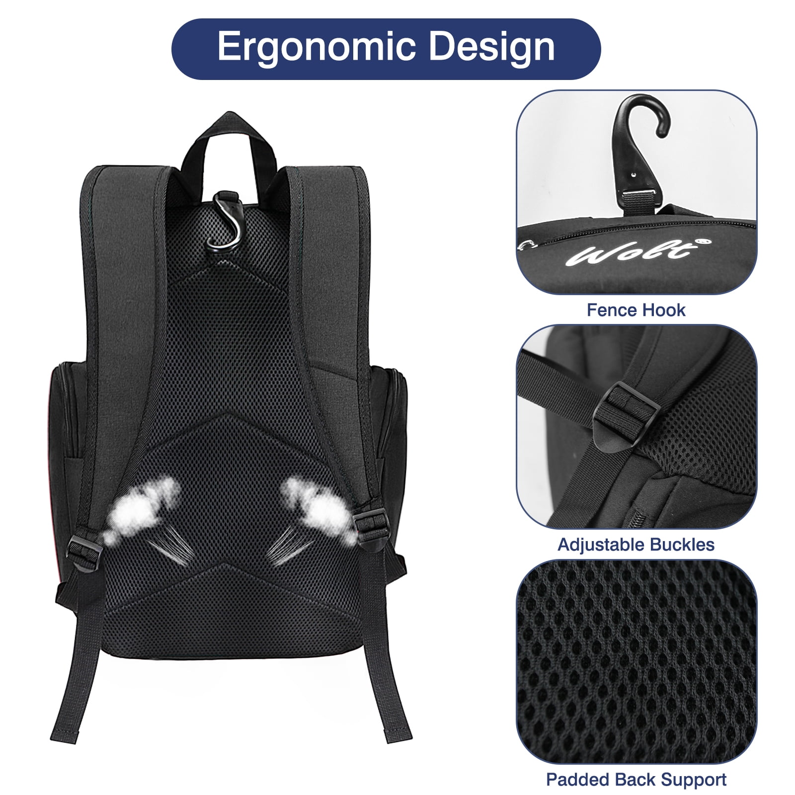 WOLT Pro Baseball Bag Backpack for Men Multifunctional Baseball Equipment Backpack for Sports Black