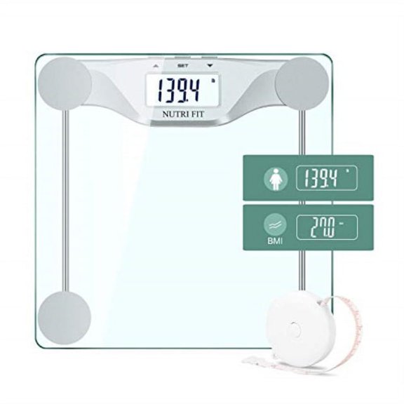 digital body weight bathroom scale bmi, accurate weight measurements scale,large backlight display and step-on technology,400 pounds,body tape measure included (bmi)