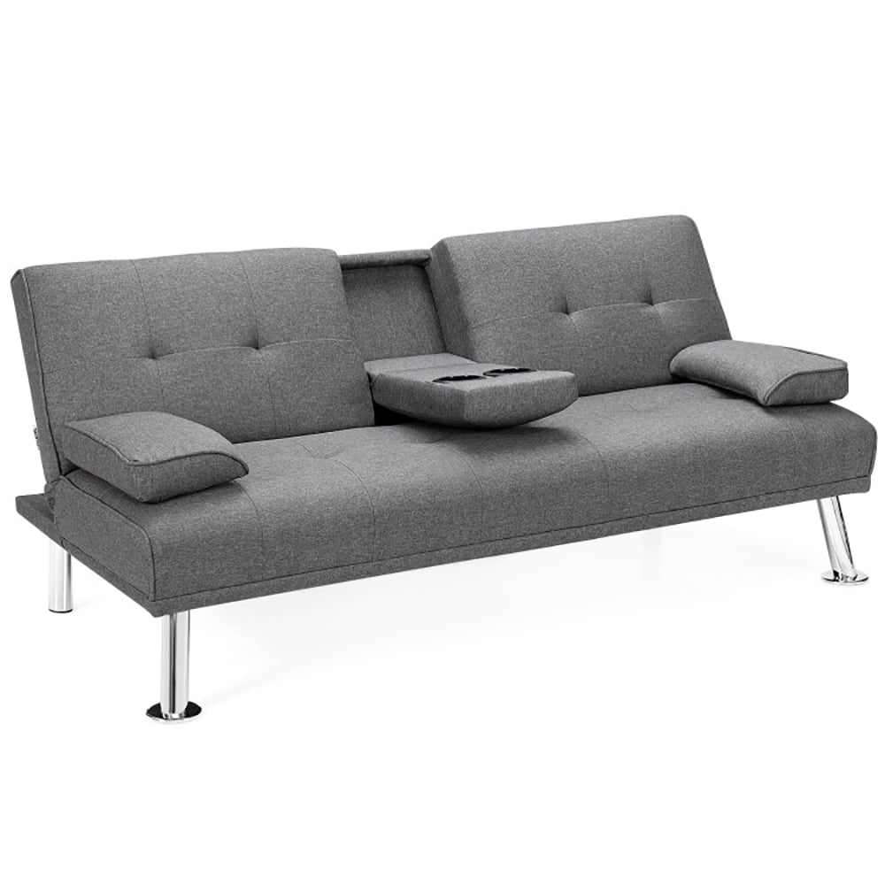 Finihen Fold Sofa Bed Couch, Futon Sleeper Chair Guest Bed and Fold Out Couch, Convertible Folding Futon Sofa Bed Fabric with 2 Cup Holders, for Living Room, Bedroom, Light Gray Finihen Fold Sofa Bed Couch, Futon Sleeper Chair Guest Bed and Fold Out Couch, Convertible Folding Futon Sofa Bed Fabric with 2 Cup Holders, for Living Room, Bedroom, Light Gray