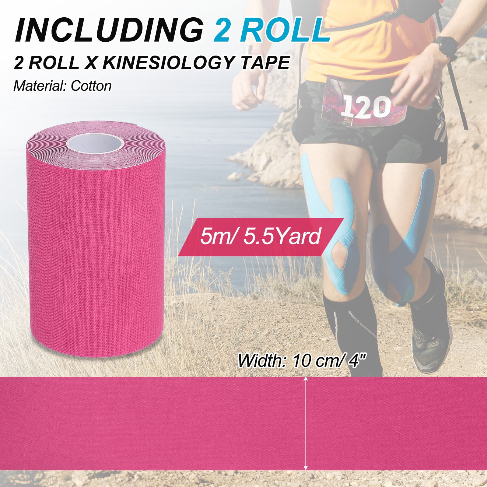Uxcell Kinesiology Tape, Adhesive Cotton Sports Muscle Support Tape Waterproof Elastic Tape for Knee Ankle Wrist Rose Red