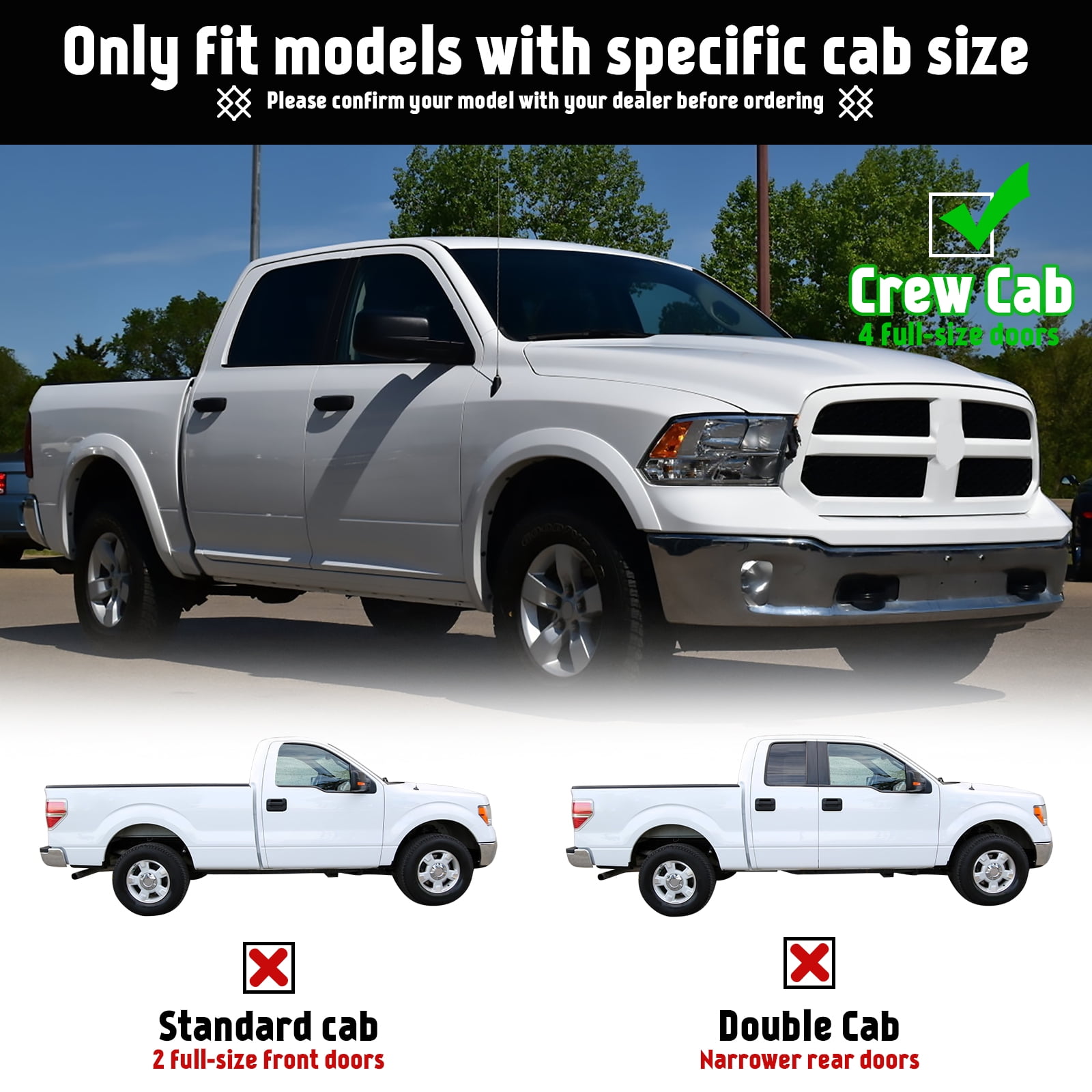 XTWEEX 6" Crew Cab Running Boards for 2009-2018 Dodge Ram 1500 2019-2023 Ram 1500 Classic | 2010-2023 Ram 2500 3500 Black Aluminum Alloy Side Step Nerf Bar