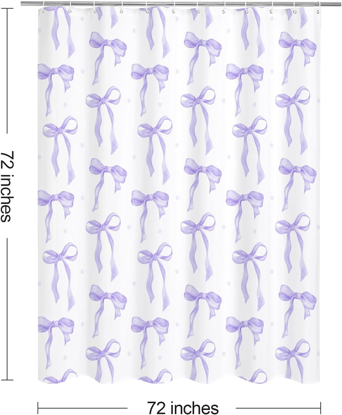 Cute Bow Shower Curtain, Lavender Aesthetic Bowknot Shower Curtain for Bathroom, Modern Minimalist White Waterproof Fabric Shower Curtain Set