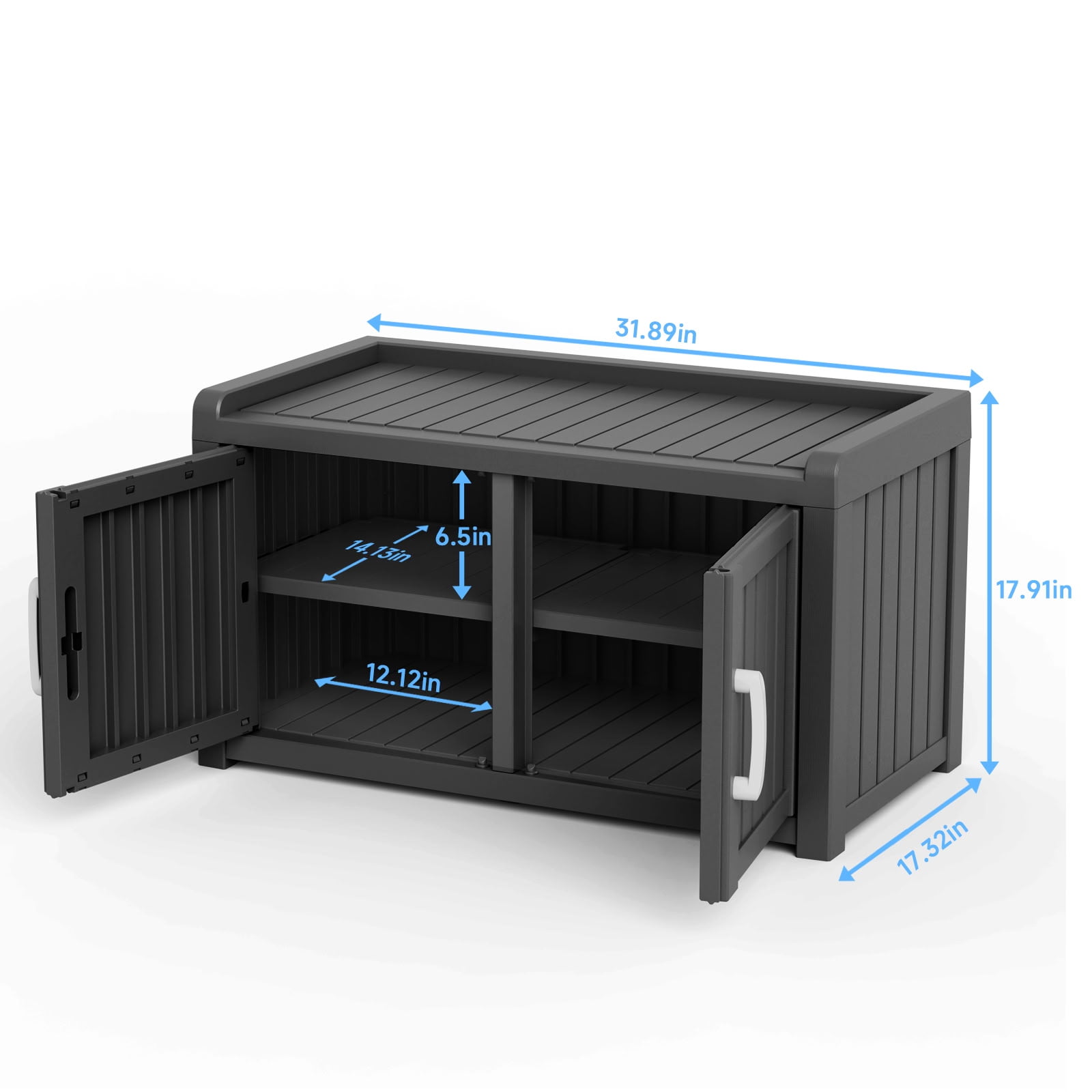 MAYEERTY Two-Door Mini Entry Shoe Storage Cabinet, Weatherproof Shoe Organizer with Removable Layers