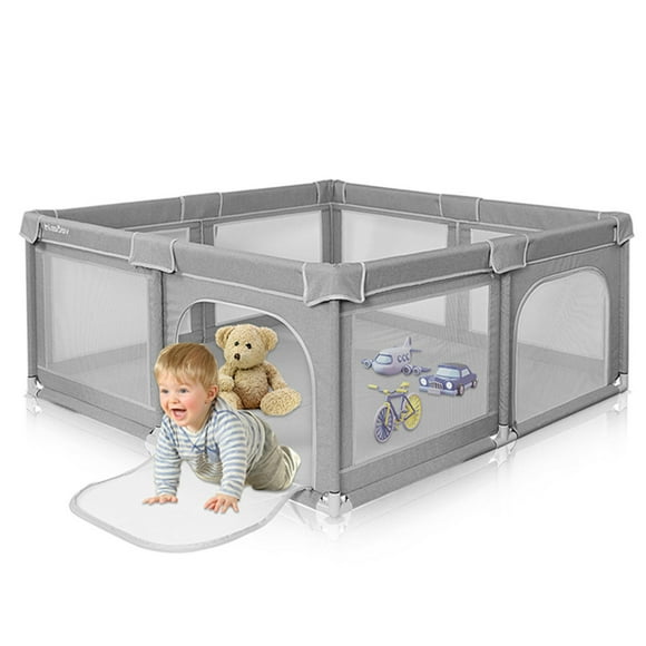 Mesh Baby Playpen, 150 x 150 x 68cm Kids Safety Activity Center Playard Infant Fence Baby Gates with Door