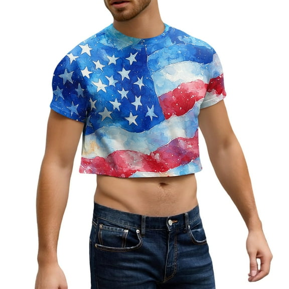 Yiaimeir Men's Half Cut Casual Beach Round Neck Short Sleeved Top Streetwear,Size S-2XL