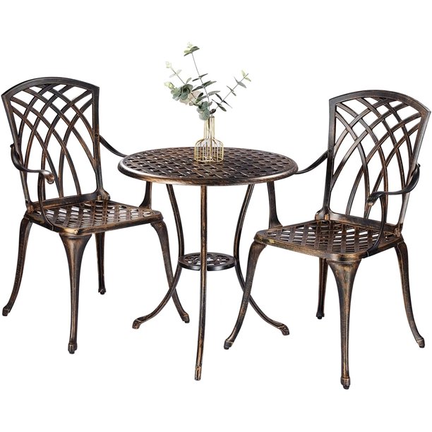 ZXNYH Bistro Set 3 Piece Rustproof Cast Aluminum Patio Furniture Sets