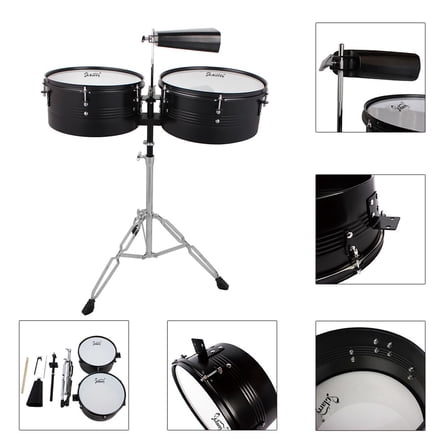 Percussion 13" & 14" Timbales Drum Set w/ Stand and Cowbell for Beginner Student