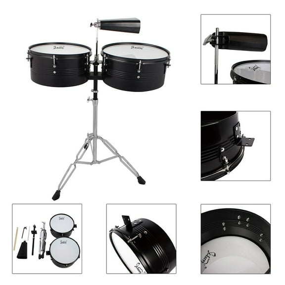 Percussion 13" & 14" Timbales Drum Set w/ Stand and Cowbell for Beginner Student
