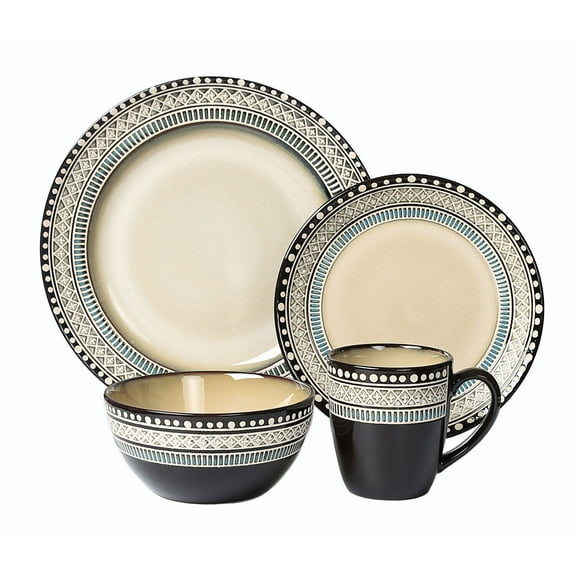 Stylish and Elegant 16 Piece Stoneware Dinnerware Service Set for Hosting Parties and Events for 4 People - Glazed, Rust