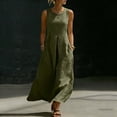 thumbnail image 2 of Afuyipoi Womens Cotton Linen Sleeveless Crew Neck Loose Maxi Dress With Pockets, Soft Breathable Flowy Long Casual Dress, Lightweight Summer Beach Vacation Dress For Women Army Green Size 2XL, 2 of 9