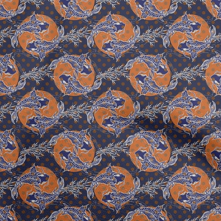 oneOone Georgette Viscose Dark Blue Fabric Asian Japanese Koi Fish Diy Clothing Quilting Fabric Print Fabric By Yard 42 Inch Wide