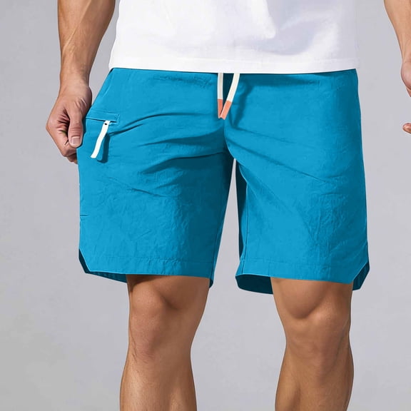Xaqiouau Summer Men's Quick Dry Nylon Shorts Lightweight Running Athletic Gym Beach Pants with Pockets Sky Blue XXXL
