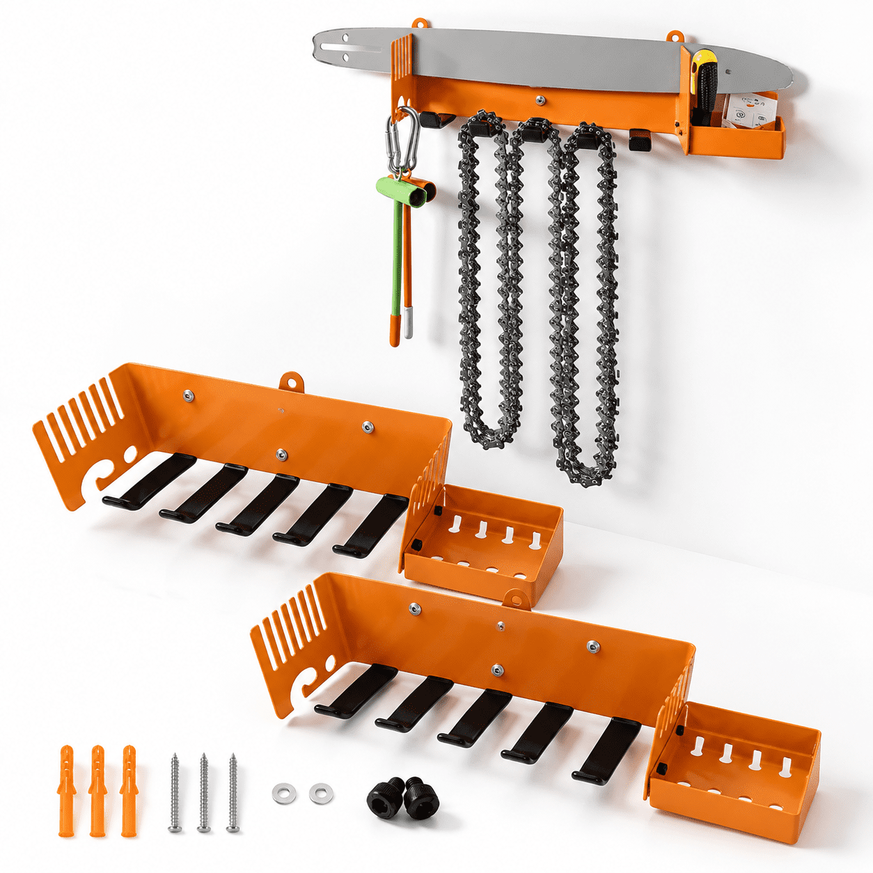 2 Pack Chainsaw Bar and Chain Storage Rack with Wall Mount Design