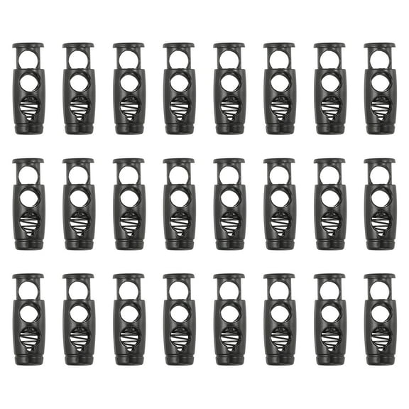 24PCS Metal Cord Locks for Drawstrings, Spring Cord Lock Toggles Stopper Clamp 2 Holes Adjustable Slider End Fastener for Paracord Outdoor Bag Shoes Backpack, Matte Black