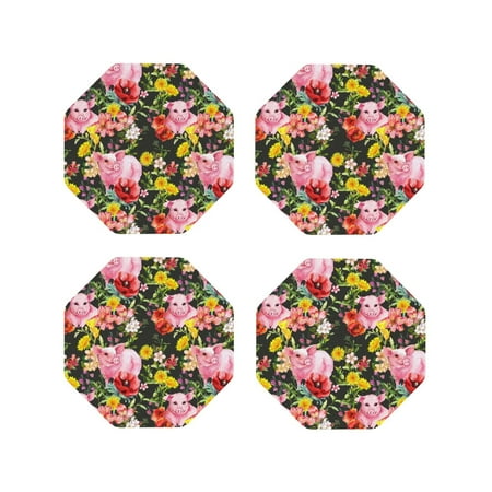 

Matuu Cute Pigs Sunflower for Cup Coasters Set of 4 Leather Coasters Desk Coasters for Office Measures 4” x 4”-Octagon
