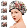 thumbnail image 7 of Shower Caps,Pioneer Flower Floral Print Pattern Waterproof Shower Cap for Women 4 Pieces,Double Reusable Hair Cover for Shower PEVA Elastic Stretch Hem, 7 of 7