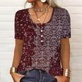 thumbnail image 2 of Lovskoo Women Floral Print Tops Trendy Summer Flare Sleeve Three Quarter Floral Lace Office Lady Blouse Tops Burgundy, 2 of 5