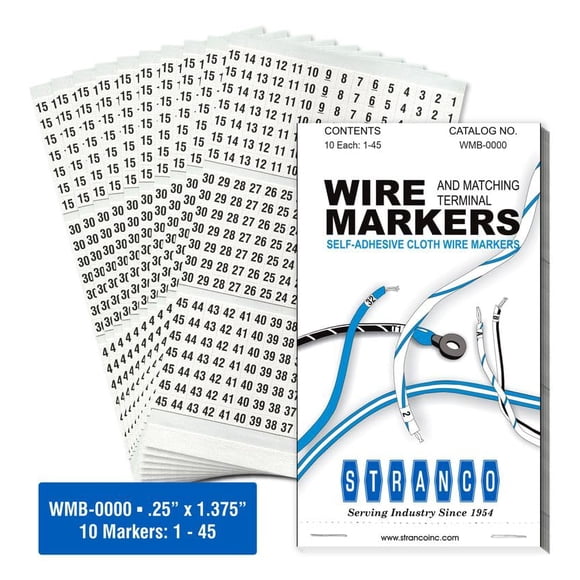 Libro de marcadores para cables Stranco Inc numerados del 1 al 45, vinilo, 10 páginas