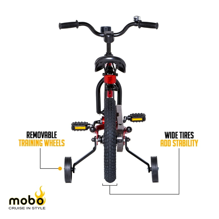 Mobo 14” Toddler Bike With Training Wheels - Adjustable First Bike For Kids 3–5 Years, Up To 60 Lbs, Safety Pads Included