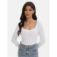 thumbnail image 6 of Women's Scoop Neck Long Sleeve Slim Fitted Casual Basic Crop Top, 6 of 6