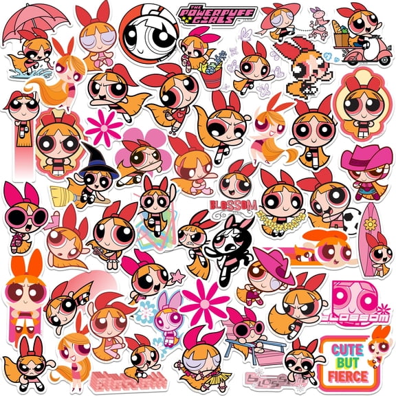 Powerpuff Girls Blossoms 50ct Vinyl Large Deluxe Stickers Variety Pack - Laptop, Water Bottle, Scrapbooking, Tablet, Skateboard, Indoor/Outdoor