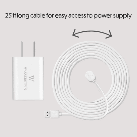 Wasserstein - 25' Weatherproof Outdoor Charging Cable Compatible with Arlo Ultra/Ultra 2/Pro 3/Pro 4 (2 Pack) - White