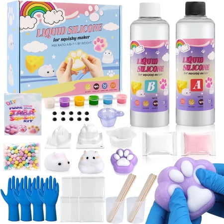 CandWuom DIY Squishy Making Kit, 18oz Liquid Silicone 1:1 AB Ratio Epoxy Resin Mix for Squishies, Molds Cat Claw, Hamster, Rabbit, Gifts for Any Occasion