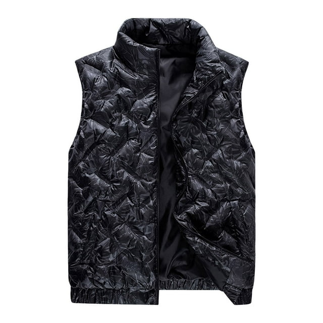 Men's Down Vest Maple Leaf Print Winter Warm Outdoor Activity Lightweight Insulated Jacket