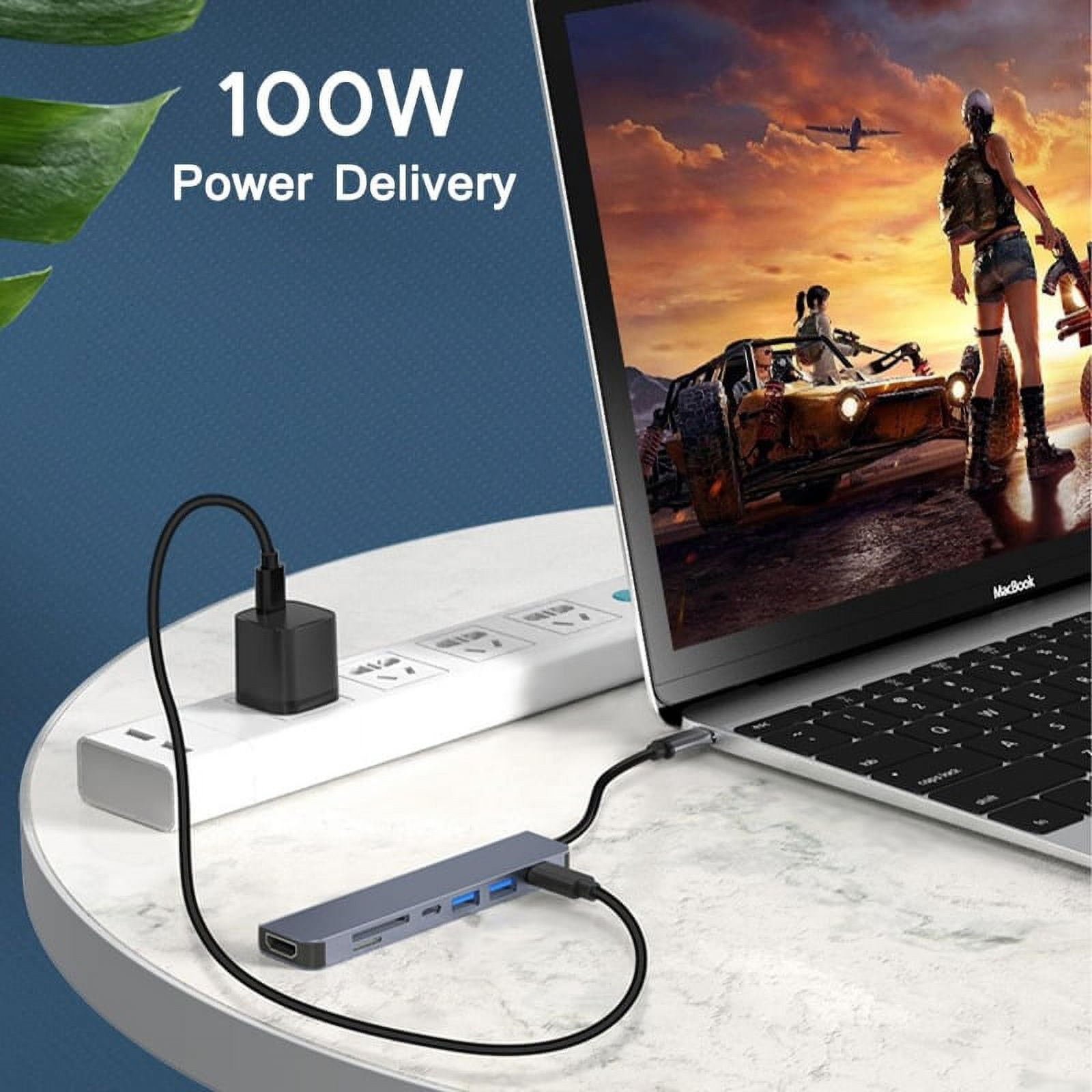 USB C HUB, 7 in 1 USB C Adapter for 4K HD, Dual USB, PD Charging, Data Port Type C, SD/TF Card Reader for MacBook Pro/MacBook Air/iPad Pro/Samsung Galaxy S9 S10/Dell XPS/ChromeBook/HP Laptop ​