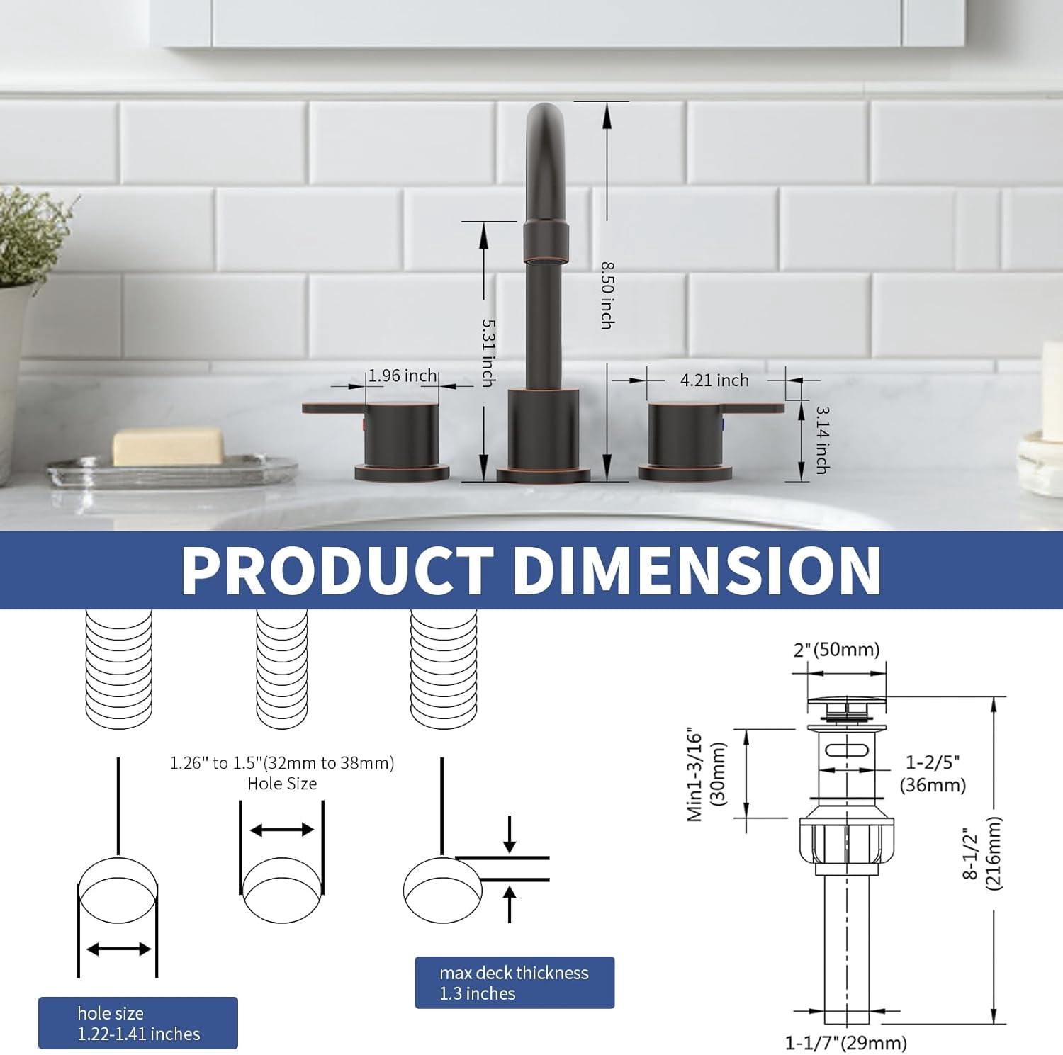 8 Inch Centerset Bathroom Faucet, Dual Handle 360° Swivel Spout, Lead-Free Ceramic Disc Valve, Water Saving 1.2GPM CEC Registered Vanity Faucet with Pop-Up Drain
