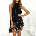 thumbnail image 2 of Summer Dresses for Women 2022, Halter Neck Dresses for Women Knee Length Floral Casual Summer Mini Dresses Sleeveless Irregular Hem Sun Short Dress, 2 of 7