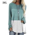 thumbnail image 1 of Camiseta de mujer de manga larga, cuello redondo, color en contraste, camiseta de algodón, azul cielo, 3XL seitruly AP000711-23, 1 of 7