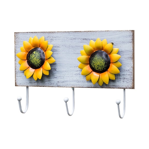 Vintage Sunflower Wall Hooks for Hanging Decor Rustic Farmhouse Style Creative Wall Art Decoration Retro Make Old Wooden Cosmetic Hook Coat Key Hat Storage Hanger Boho Home Decor Store Display