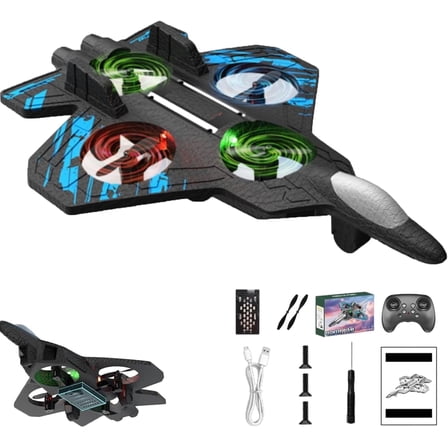 Skyriders Rc Jet, Rc Stunt Fighter Jet Toy for Kids with 360° Flips & LED Lights, Christmas Remote Control Helicopter, Foam Remote Control Airplane (Blue   1 Battery)