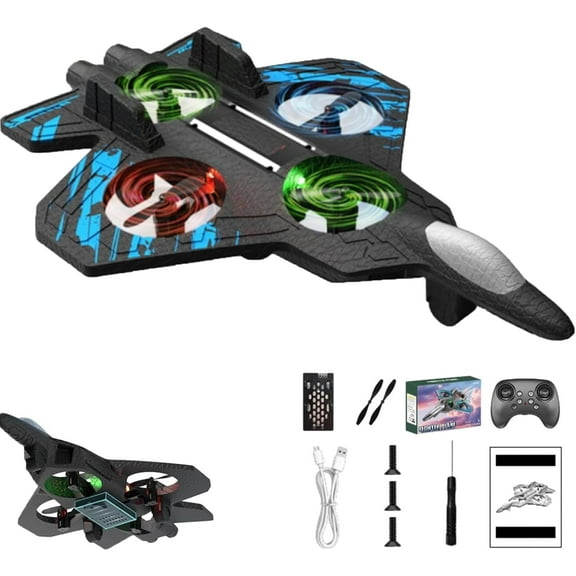 Skyriders Rc Jet, Rc Stunt Fighter Jet Toy for Kids with 360° Flips & LED Lights, Christmas Remote Control Helicopter, Foam Remote Control Airplane (Blue   1 Battery)